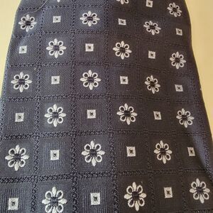George Foreman X-Long Tie Navy w/ Squares & Flowers - 100% Silk NWT